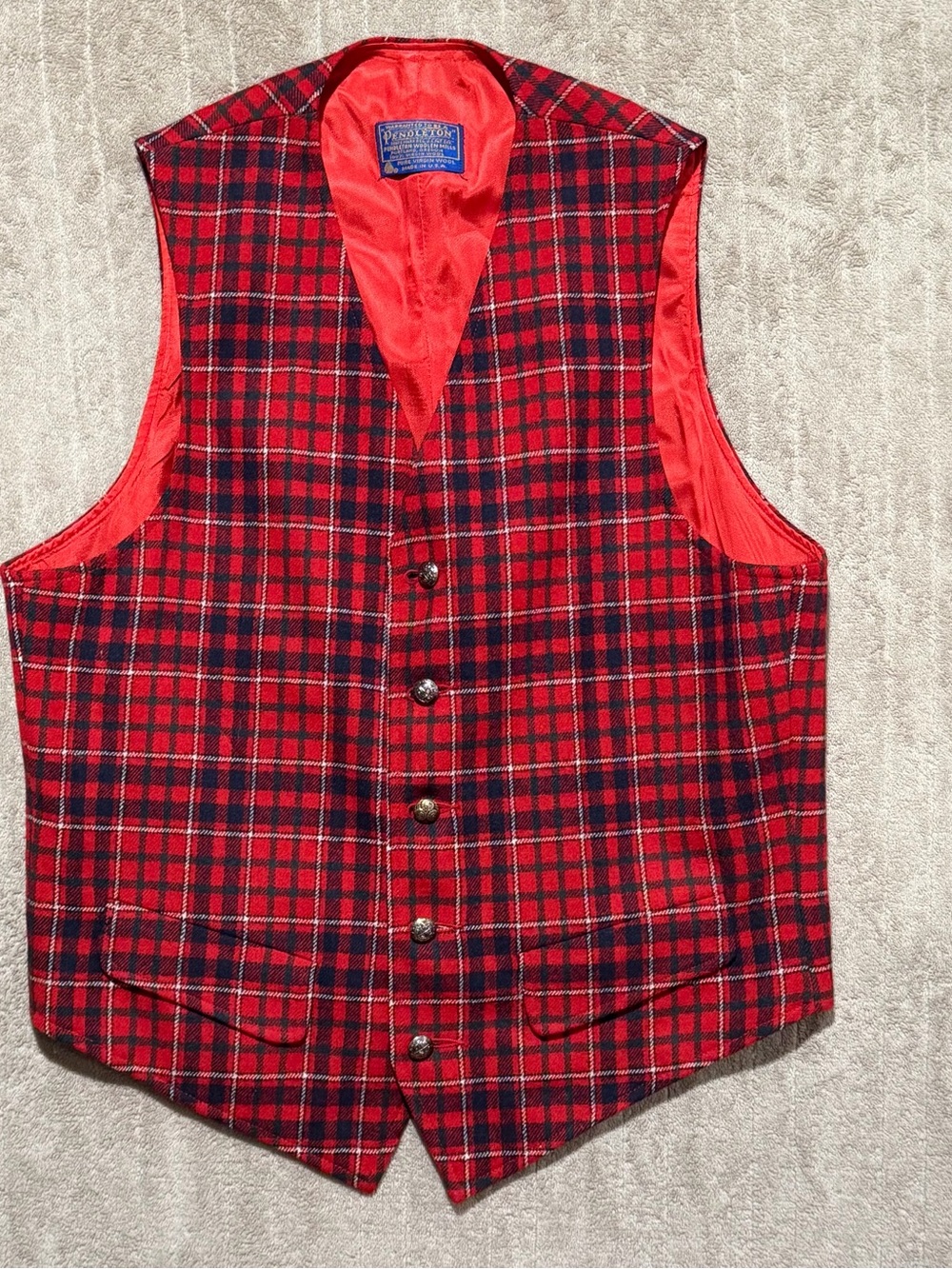 Vintage Pendleton Men’s M Suit Vest Black Watch Tartan Plaid 100 Virgin Wool USA